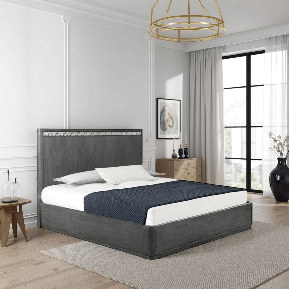 Zoko Queen Bed with Panel Style Headboard | Ash Gray Solid Wood Frame