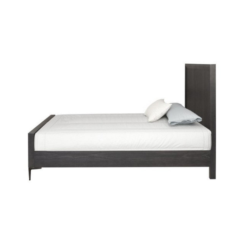Kaira King Size Bed | Metal Accents | Espresso Brown Solid Rubberwood