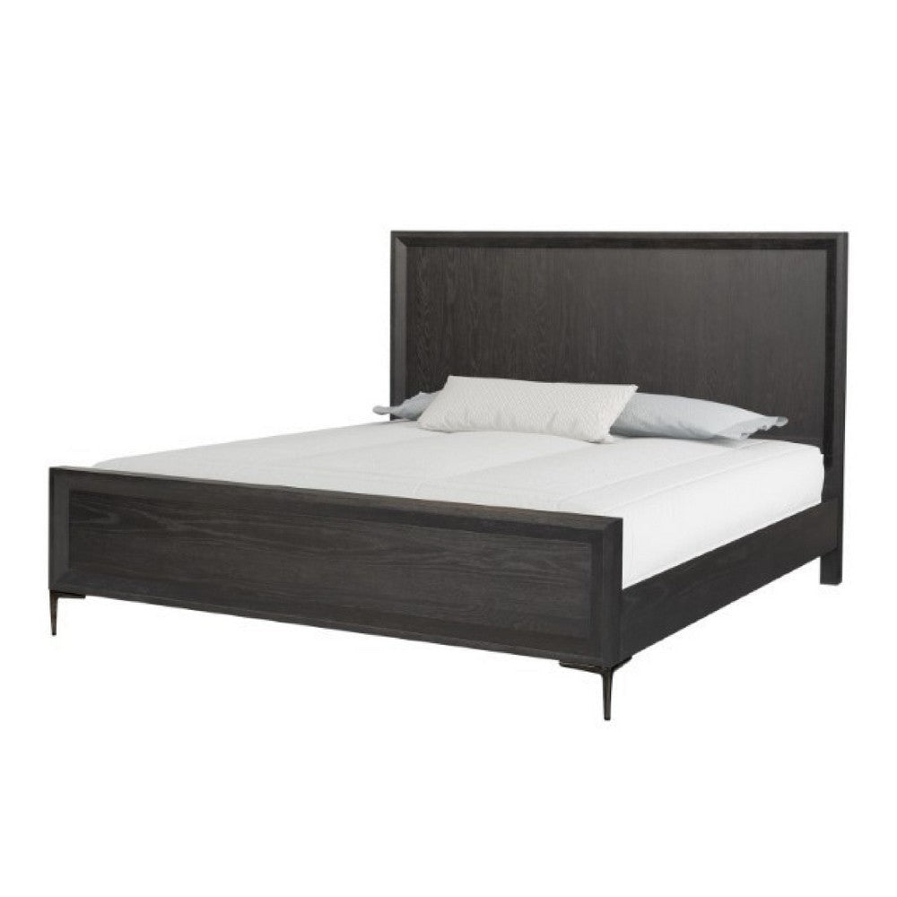 Kaira King Size Bed | Metal Accents | Espresso Brown Solid Rubberwood