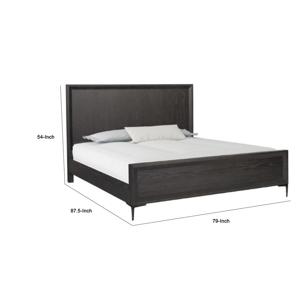 Kaira King Size Bed | Metal Accents | Espresso Brown Solid Rubberwood