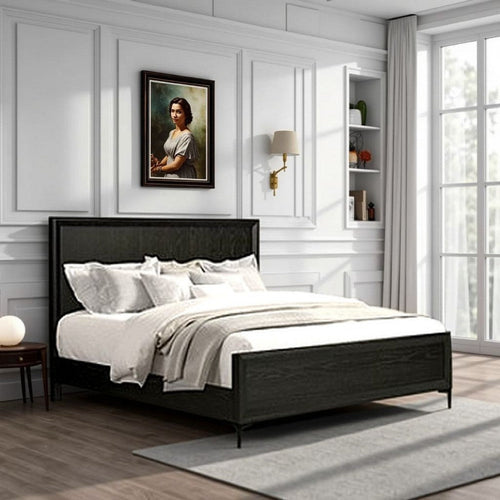 Kaira King Size Bed | Metal Accents | Espresso Brown Solid Rubberwood