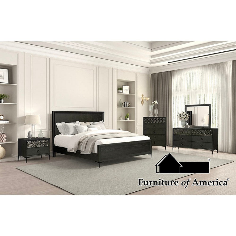 Kaira 4pc Queen Bedroom Set, Dresser Mirror Nightstand, Espresso Brown