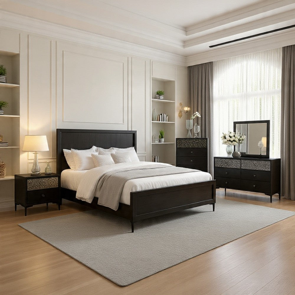 Kaira 4pc Queen Bedroom Set, Dresser Mirror Nightstand, Espresso Brown