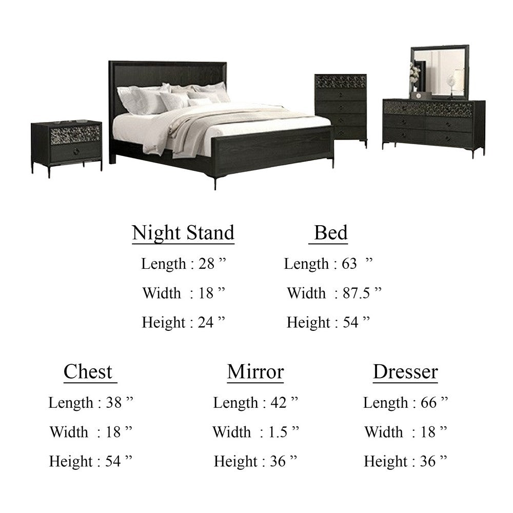 Kaira 5pc Queen Bedroom Set | Chest Nightstand Mirror | Espresso Brown