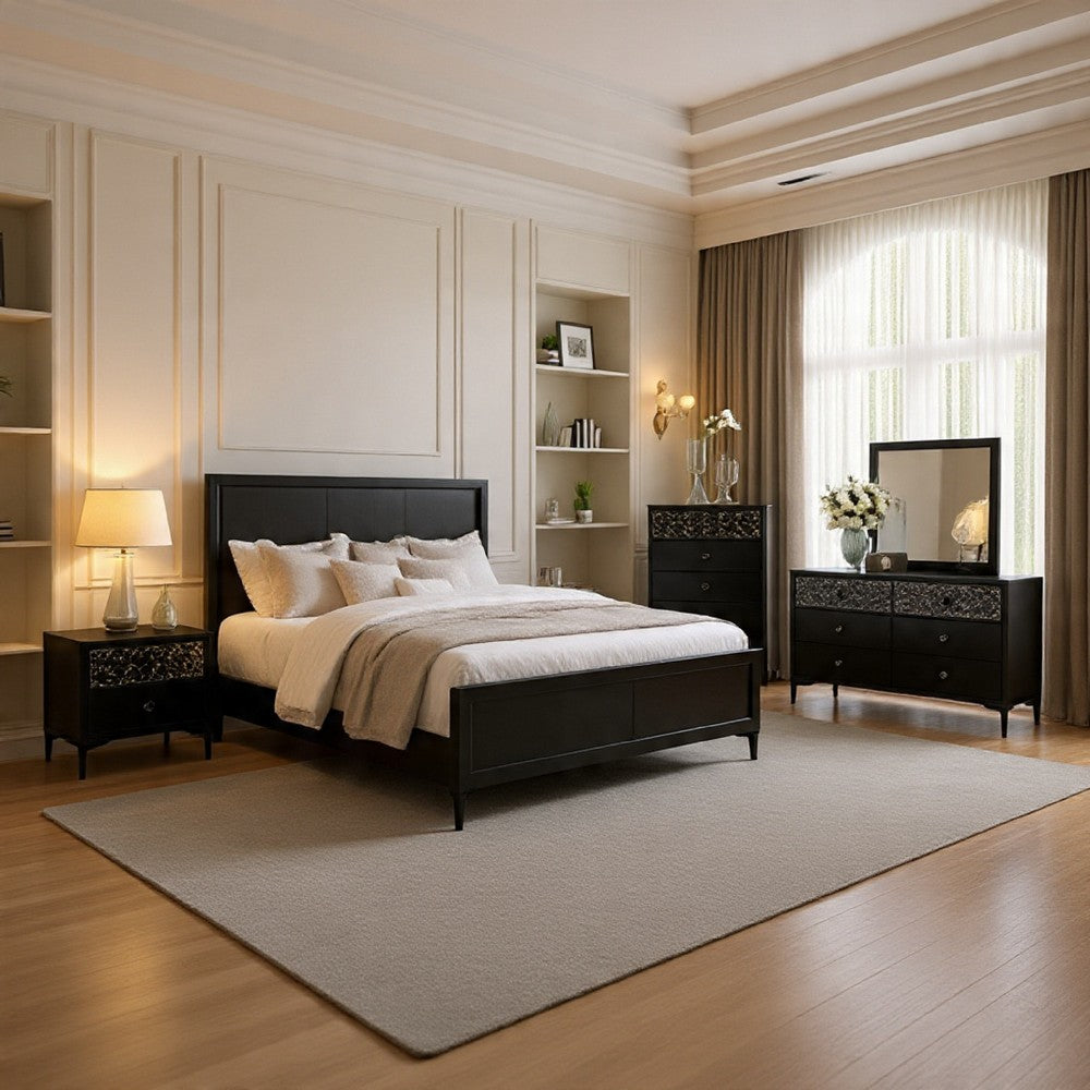 Kaira 5pc Queen Bedroom Set | Chest Nightstand Mirror | Espresso Brown