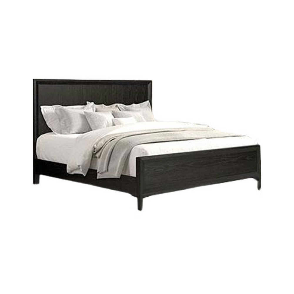 Kaira Queen Size Bed | Metal Accents | Espresso Brown Solid Rubberwood