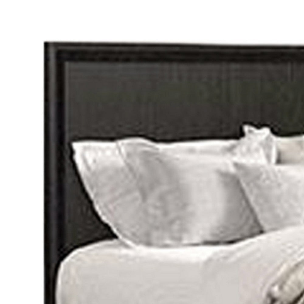 Kaira Queen Size Bed | Metal Accents | Espresso Brown Solid Rubberwood