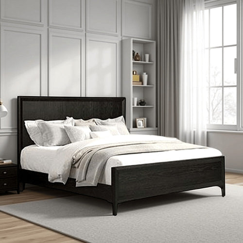 Kaira Queen Size Bed | Metal Accents | Espresso Brown Solid Rubberwood