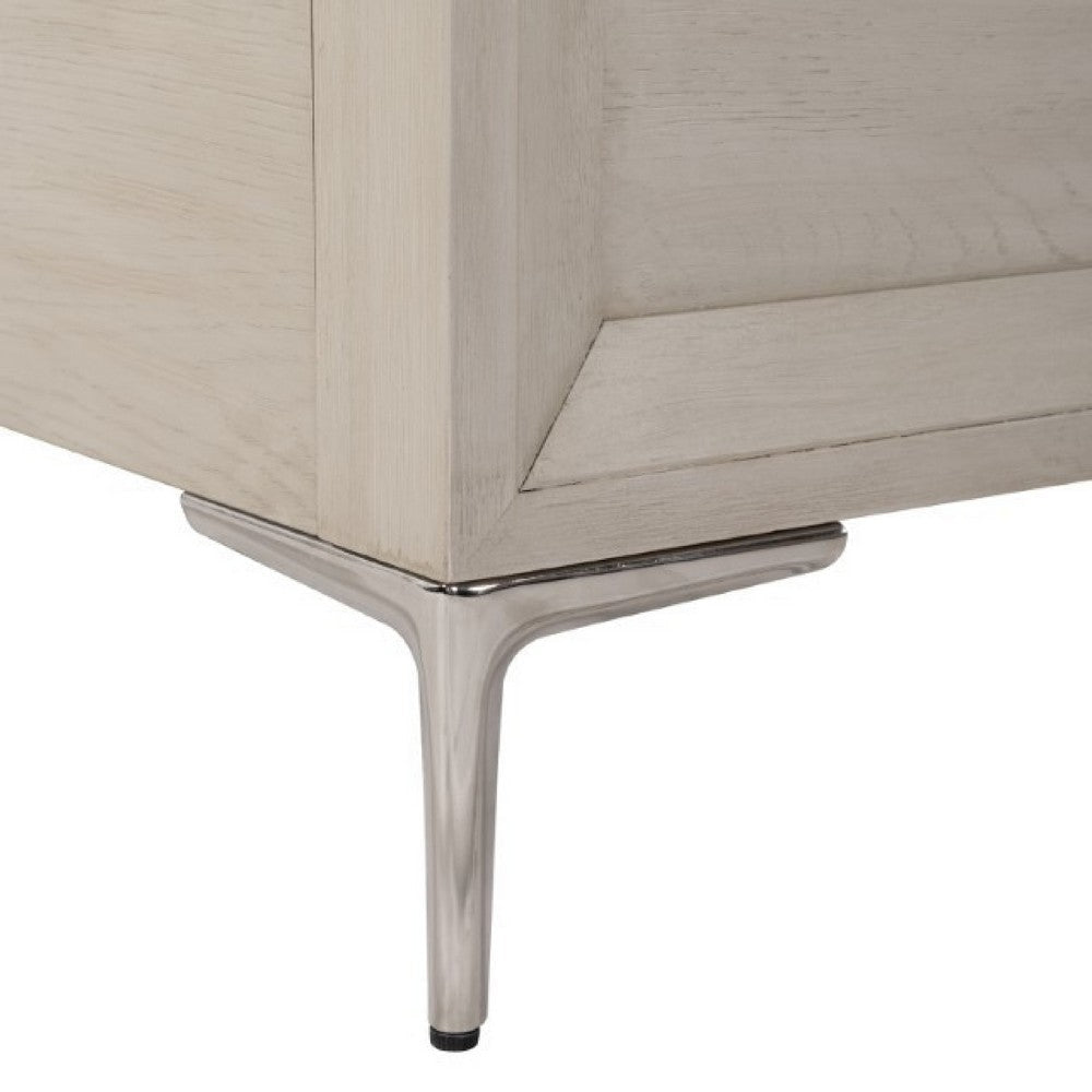 Kaira King Bed with Metal Accents | Natural Oak Brown Solid Rubberwood