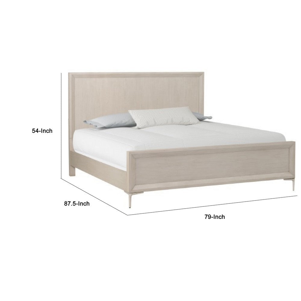 Kaira King Bed with Metal Accents | Natural Oak Brown Solid Rubberwood