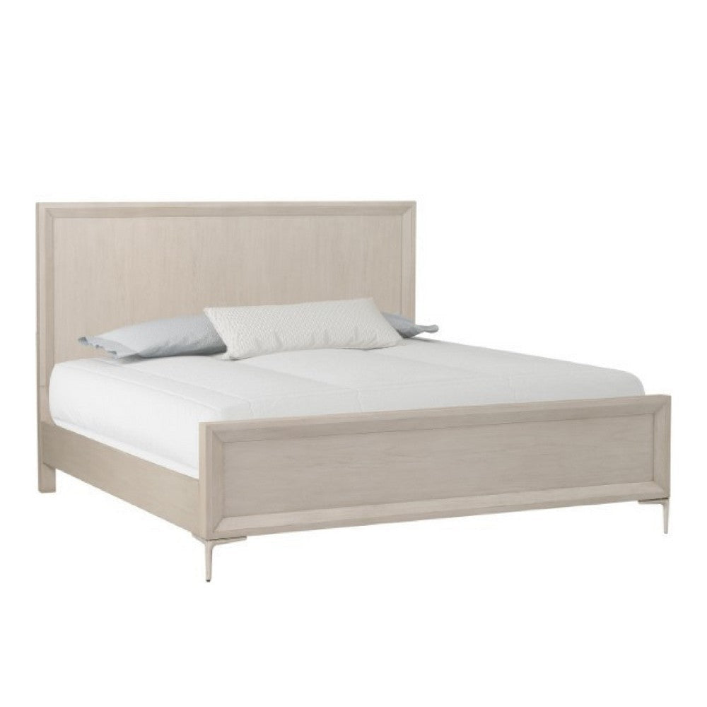 Kaira King Bed with Metal Accents | Natural Oak Brown Solid Rubberwood