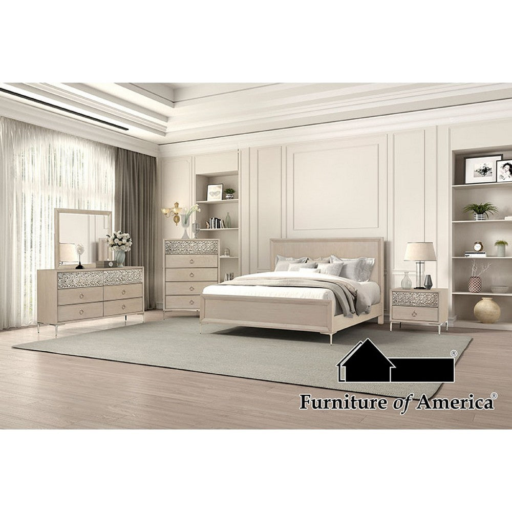 Kaira 5pc Queen Bedroom Set, 2 Nightstands, Natural Oak Brown Wood