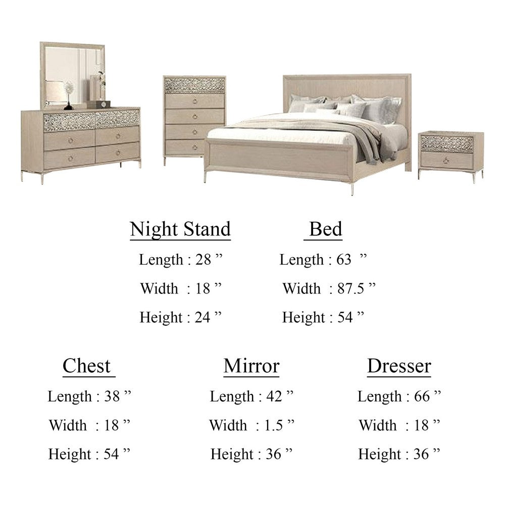 Kaira 5pc Queen Bedroom Set | Chest Dresser Mirror | Natural Oak Brown