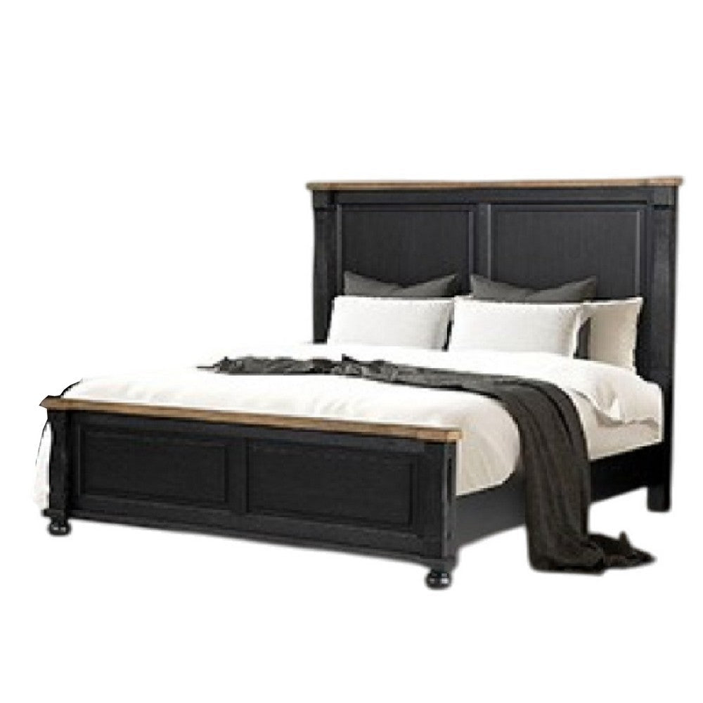 Ginie King Bed | Tall Headboard | Farmhouse Legs Black Oak Brown Oak