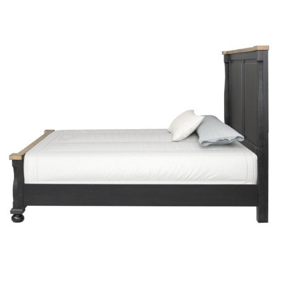 Ginie King Bed | Tall Headboard | Farmhouse Legs Black Oak Brown Oak