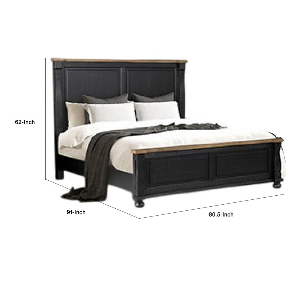 Ginie King Bed | Tall Headboard | Farmhouse Legs Black Oak Brown Oak