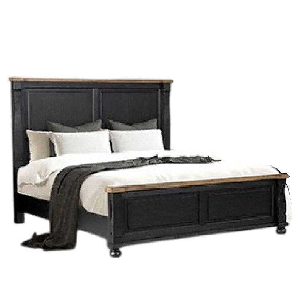 Ginie King Bed | Tall Headboard | Farmhouse Legs Black Oak Brown Oak