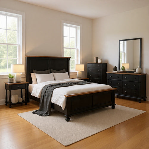 Ginie 4pc Queen Bedroom Set | USB Nightstand | Mirror Black Brown Wood