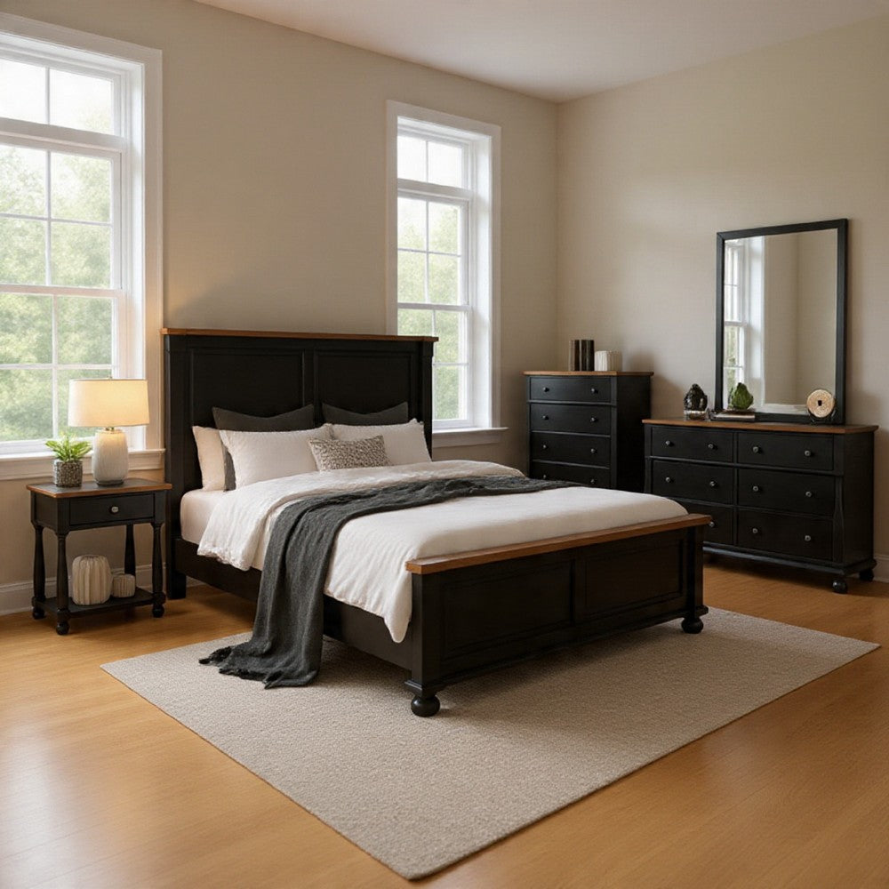 Ginie 5pc Queen Bedroom Set | 2 Bedside Tables Mirror Black Brown