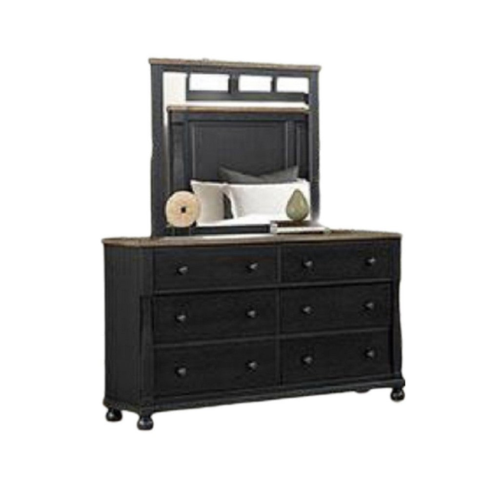 Ginie 5pc Queen Bedroom Set | USB Bedside Table Black Rustic Oak Brown BM333561