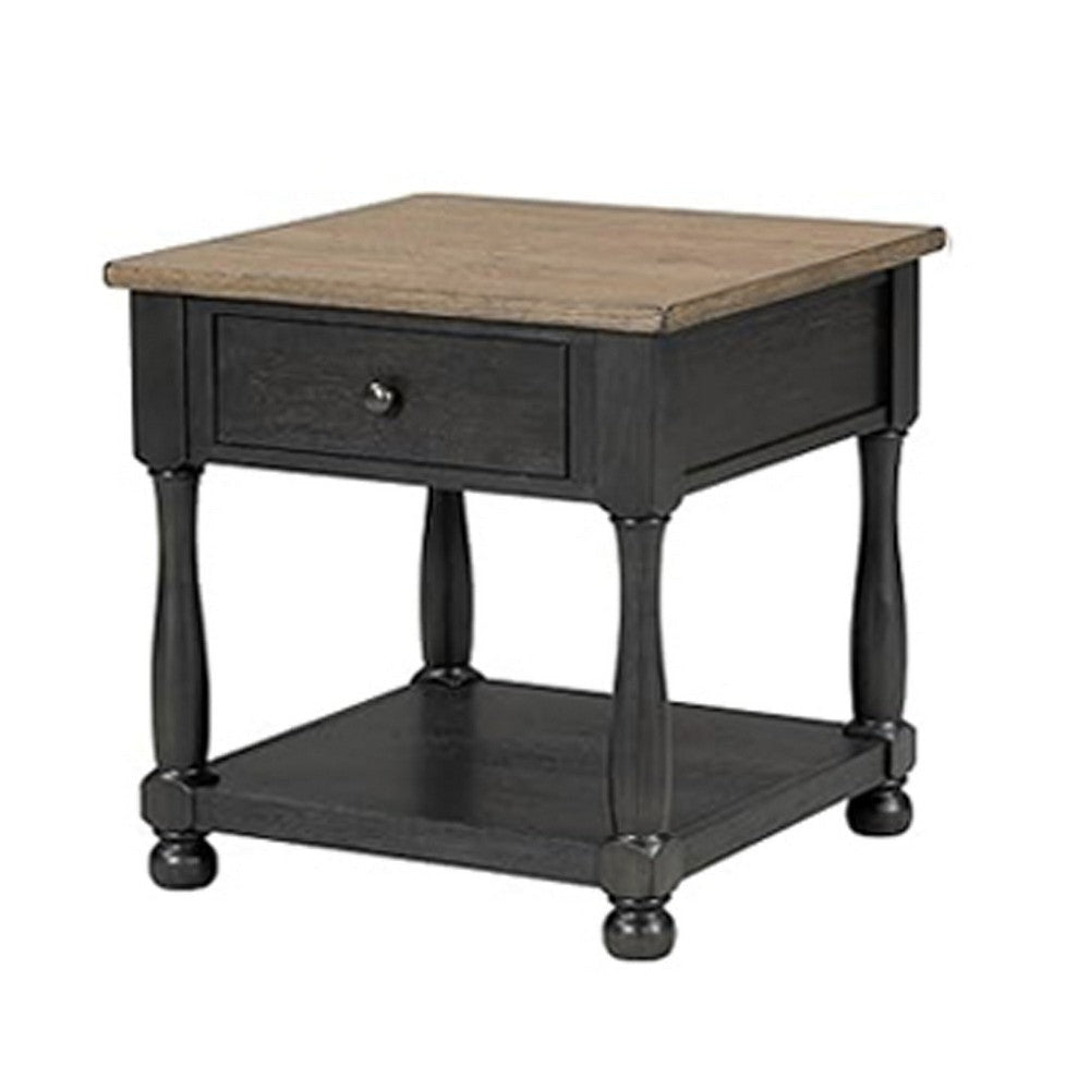 Ginie 5pc Queen Bedroom Set | USB Bedside Table Black Rustic Oak Brown BM333561