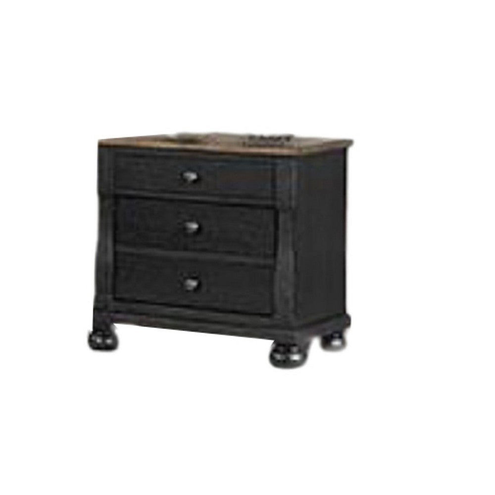 Ginie 5pc Queen Bedroom Set | USB Nightstand | Black Rustic Oak Brown