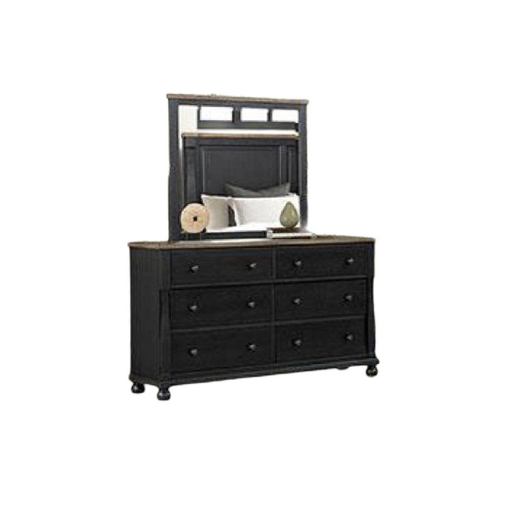 Ginie 5pc Queen Bedroom Set | USB Nightstand | Black Rustic Oak Brown