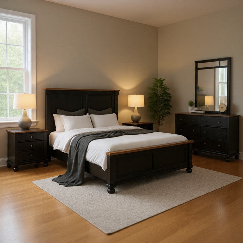 Ginie 5pc Queen Bedroom Set | USB Nightstand | Black Rustic Oak Brown