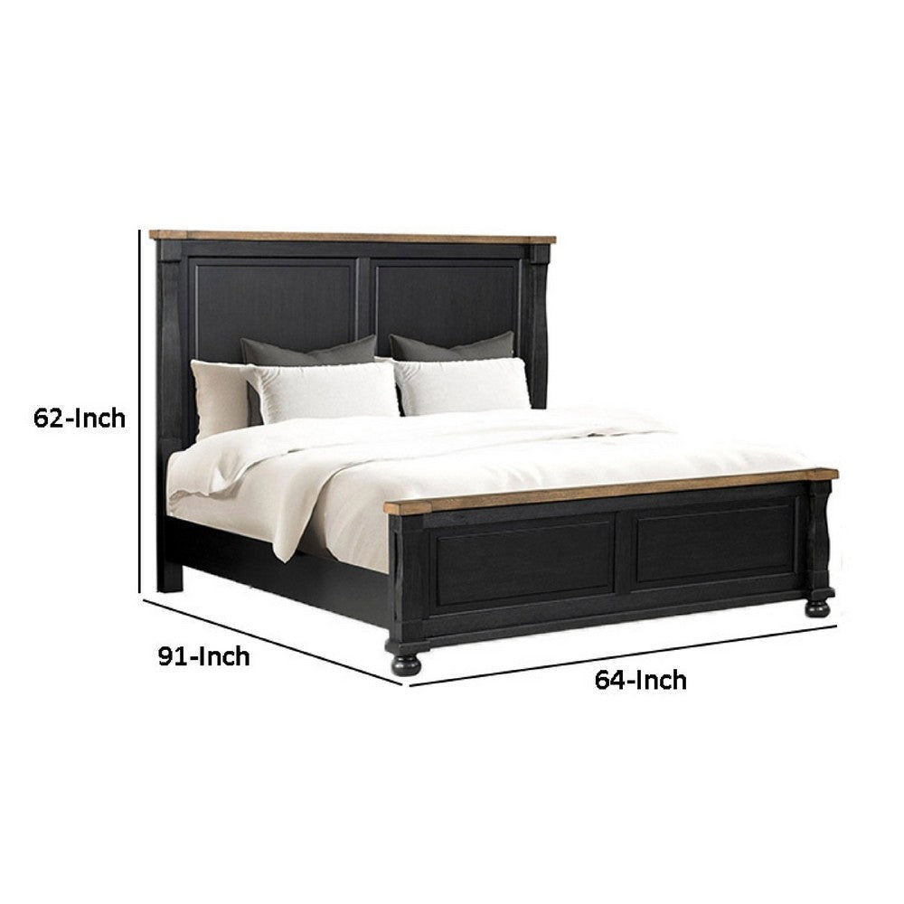 Ginie Queen Bed | Tall Headboard | Farmhouse | Black Oak Brown Wood