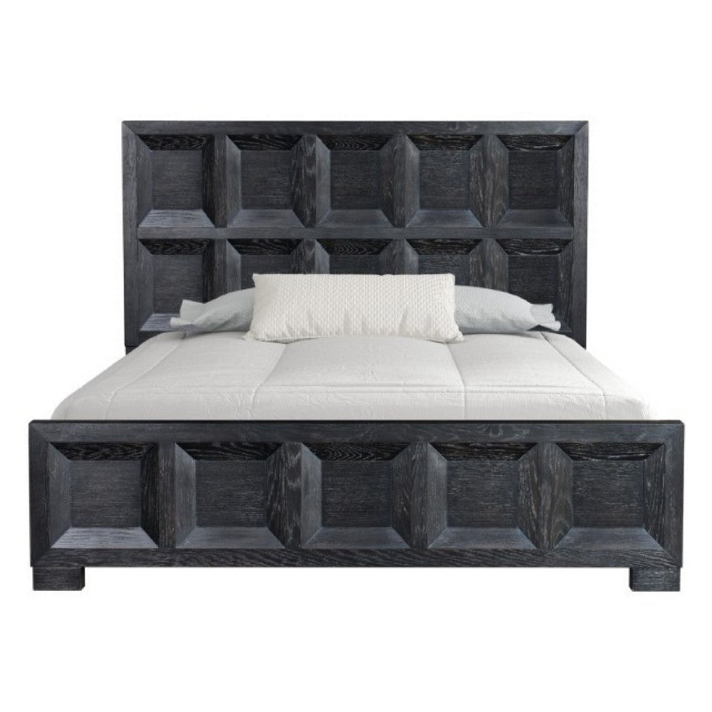 Kizie King Bed | Classic Recessed Panel | Weathered Black Solid Wood