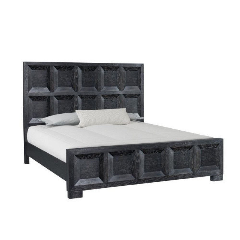 Kizie King Bed | Classic Recessed Panel | Weathered Black Solid Wood