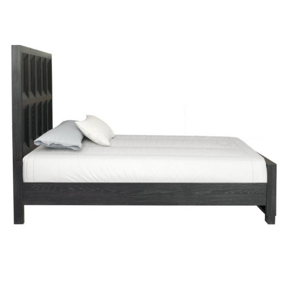 Kizie King Bed | Classic Recessed Panel | Weathered Black Solid Wood