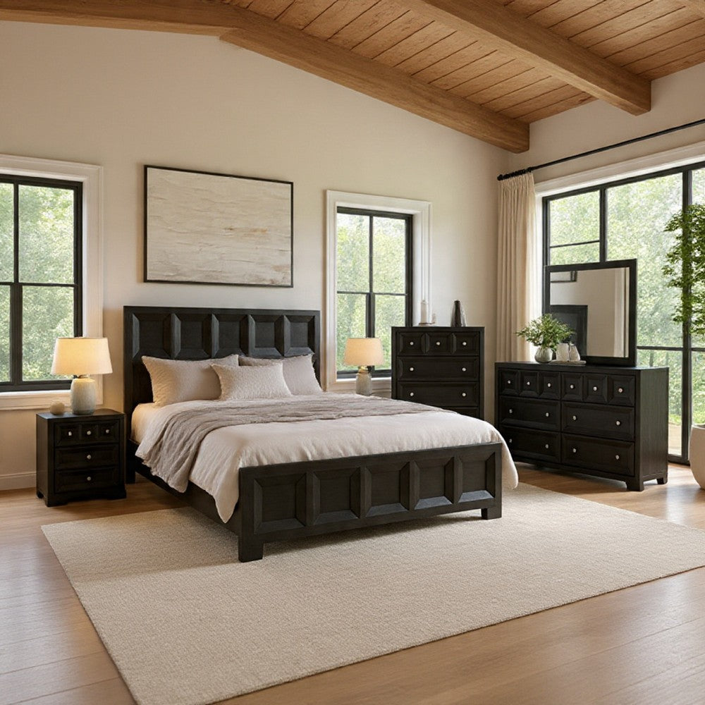 Kizie 5pc Queen Bedroom Set, Rustic Black, Chest, Mirror, Nightstand