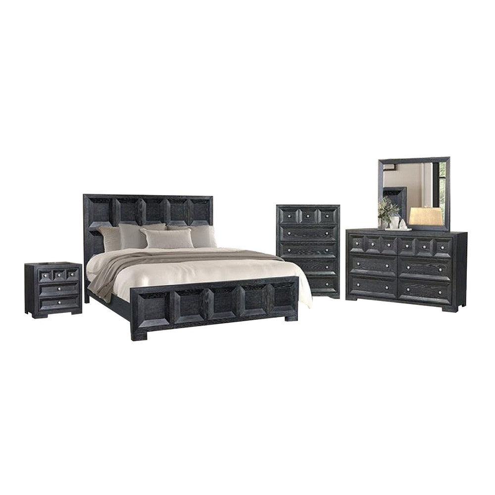 Kizie 5pc Queen Bedroom Set | Black | XL Nightstand | Chest | Mirror