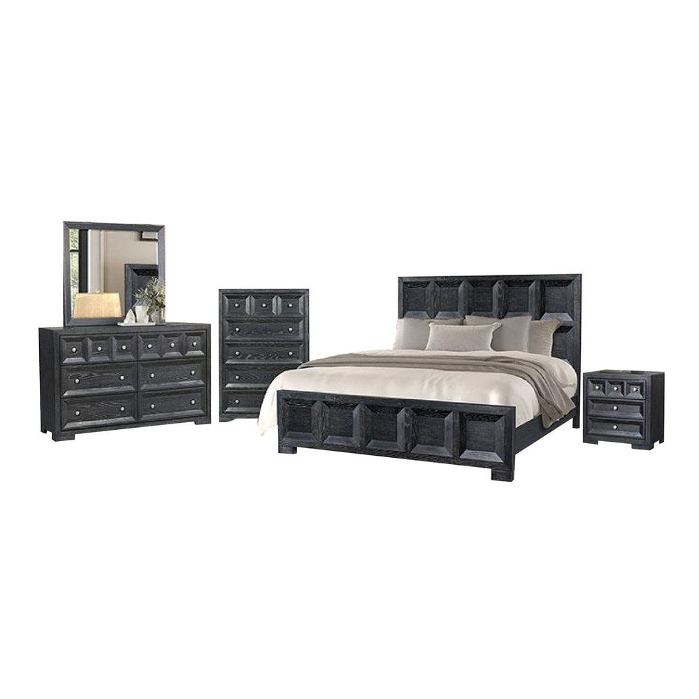 Kizie 5pc Queen Bedroom Set | Black | XL Nightstand | Chest | Mirror