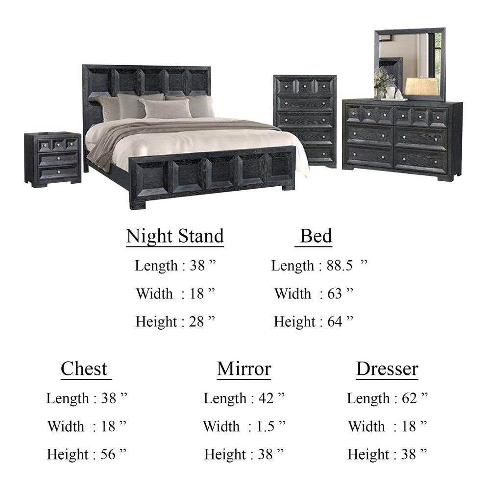 Kizie 5pc Queen Bedroom Set | Black | XL Nightstand | Chest | Mirror