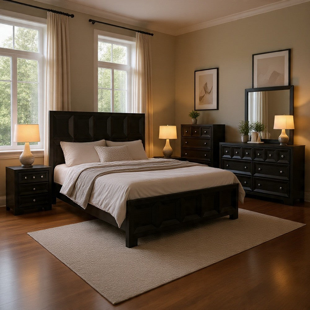 Kizie 5pc Queen Bedroom Set | Black | XL Nightstand | Chest | Mirror