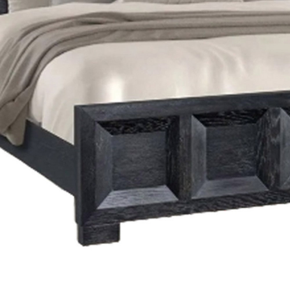 Kizie Queen Bed | Classic Recessed Panel | Weathered Black Solid Wood