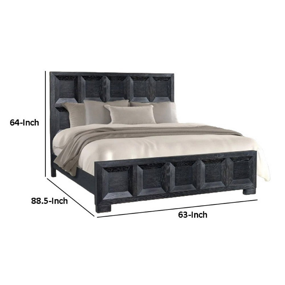 Kizie Queen Bed | Classic Recessed Panel | Weathered Black Solid Wood