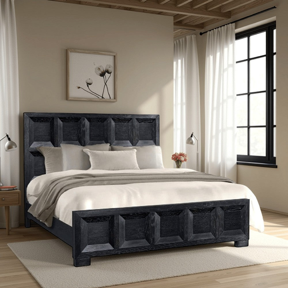 Kizie Queen Bed | Classic Recessed Panel | Weathered Black Solid Wood