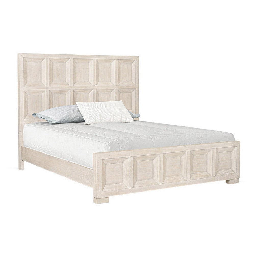 Kizie King Size Bed | Modern Classic Recessed Panels Beige Solid Wood