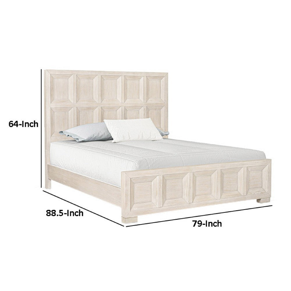 Kizie King Size Bed | Modern Classic Recessed Panels Beige Solid Wood