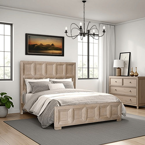 Kizie King Size Bed | Modern Classic Recessed Panels Beige Solid Wood
