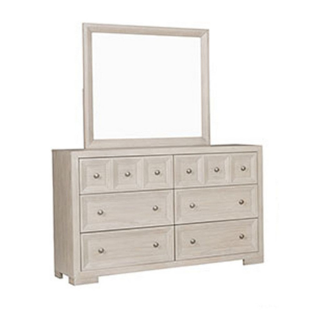 Kizie 4pc Queen Bedroom Set | Nightstand | Dresser Mirror | Beige Wood