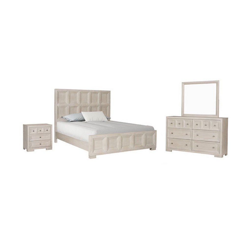 Kizie 4pc Queen Bedroom Set | Nightstand | Dresser Mirror | Beige Wood