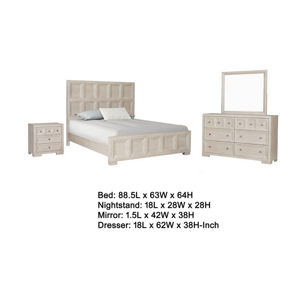 Kizie 4pc Queen Bedroom Set | Nightstand | Dresser Mirror | Beige Wood BM333573