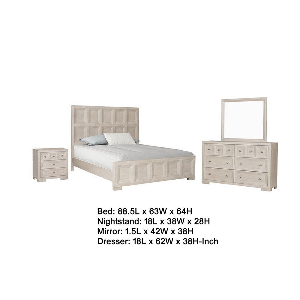 Kizie 5pc Queen Bedroom Set, 2 XL Nightstands, Dresser Mirror, Beige