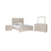 Kizie 5pc Queen Bedroom Set, 2 XL Nightstands, Dresser Mirror, Beige