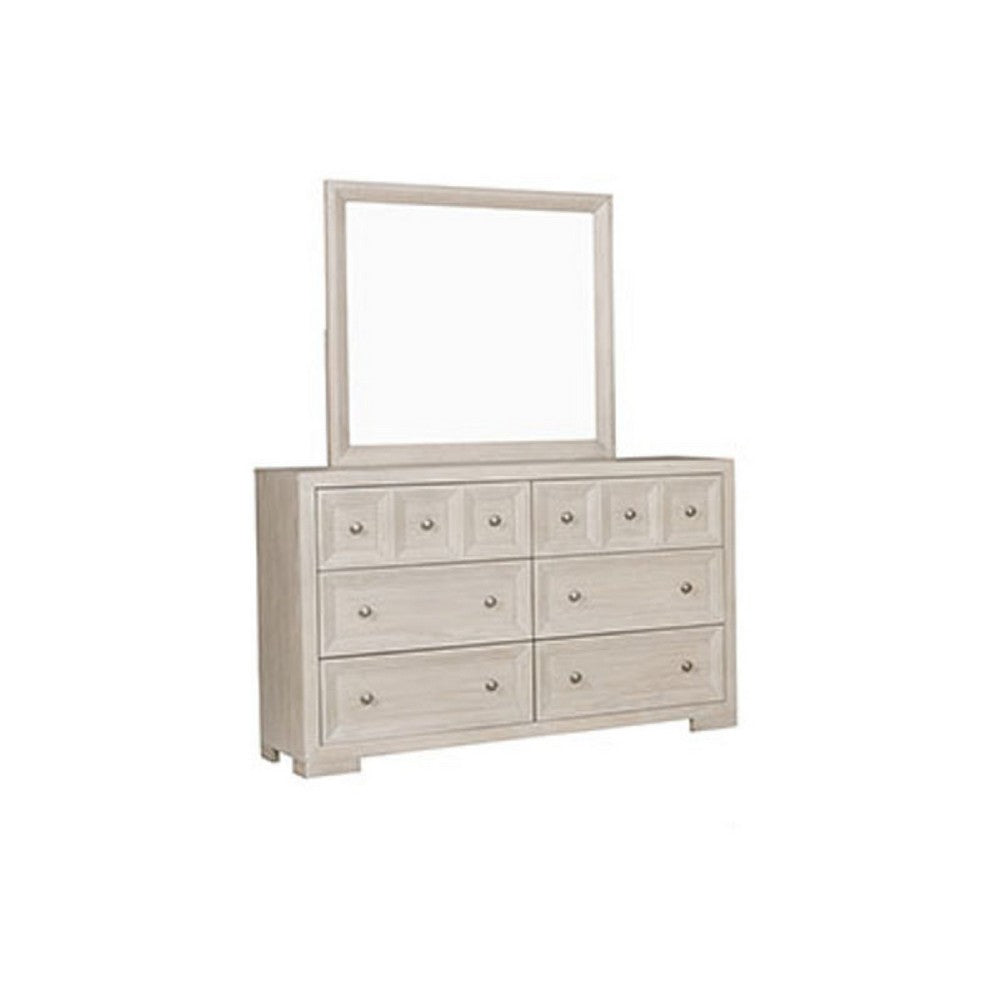 Kizie 5pc Queen Bedroom Set, 2 Nightstands, Dresser Mirror, Beige Wood