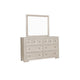 Kizie 5pc Queen Bedroom Set, 2 Nightstands, Dresser Mirror, Beige Wood